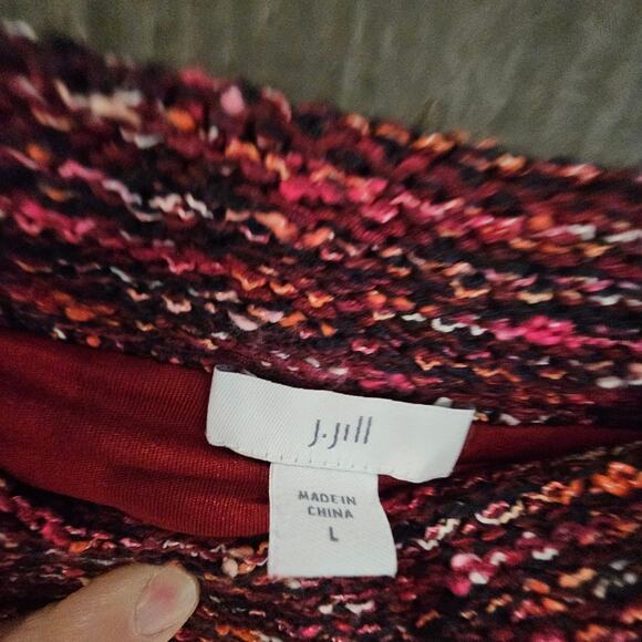 J. Jill Red Multi Tweed Knit Knee Length Office Pencil Skirt Large Quiet Luxury - Picture 3 of 7